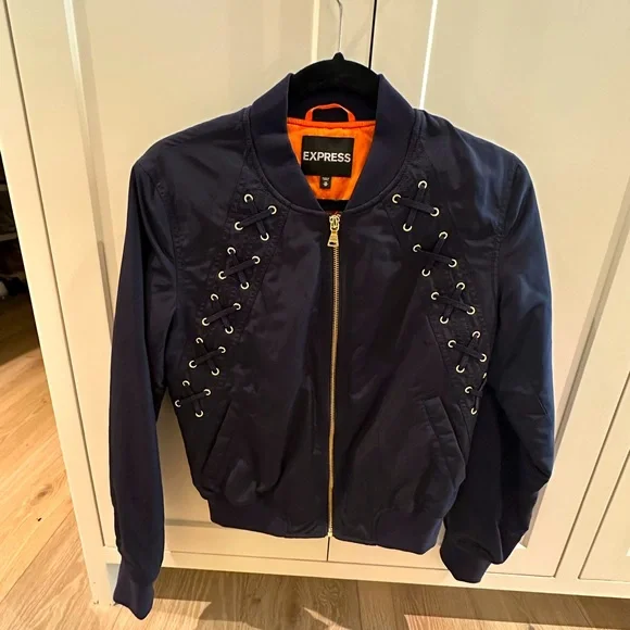 Express Navy Blue Bomber Jack with X stitch detail - Picture 1 of 5